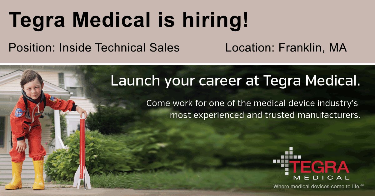 TegraMedical's tweet photo. We're hiring someone for inside technical sales in our Quick Wire & Tubing group in #FranklinMA. https://t.co/KSt8vXWkI0 #medtech #jobsMA https://t.co/Wf68LeIXiW