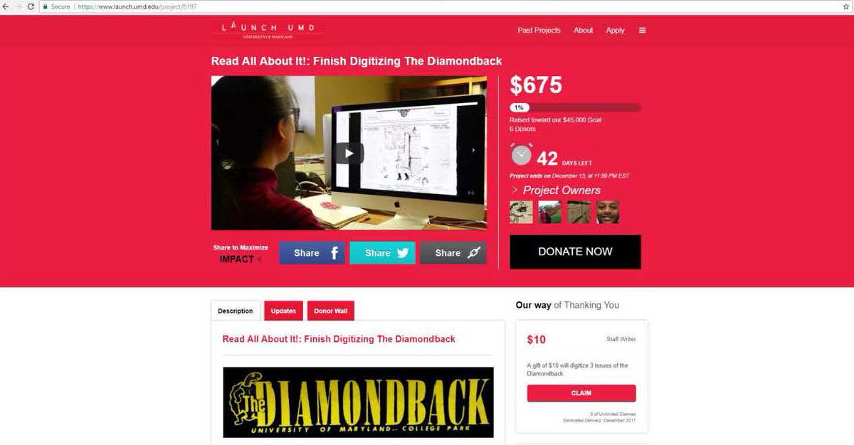 UMDArchives's tweet photo. Met our Launch UMD challenge from Friends of UMD Libraries, &amp; rumor has it that we've gone over the top for our MMI challenge as well! Thanks to all #Diamondback digitization supporters who have made a gift at https://t.co/z6nP24b4A3 so far! There's still time 2 support #digiDBK! https://t.co/uz7Ute4lcs