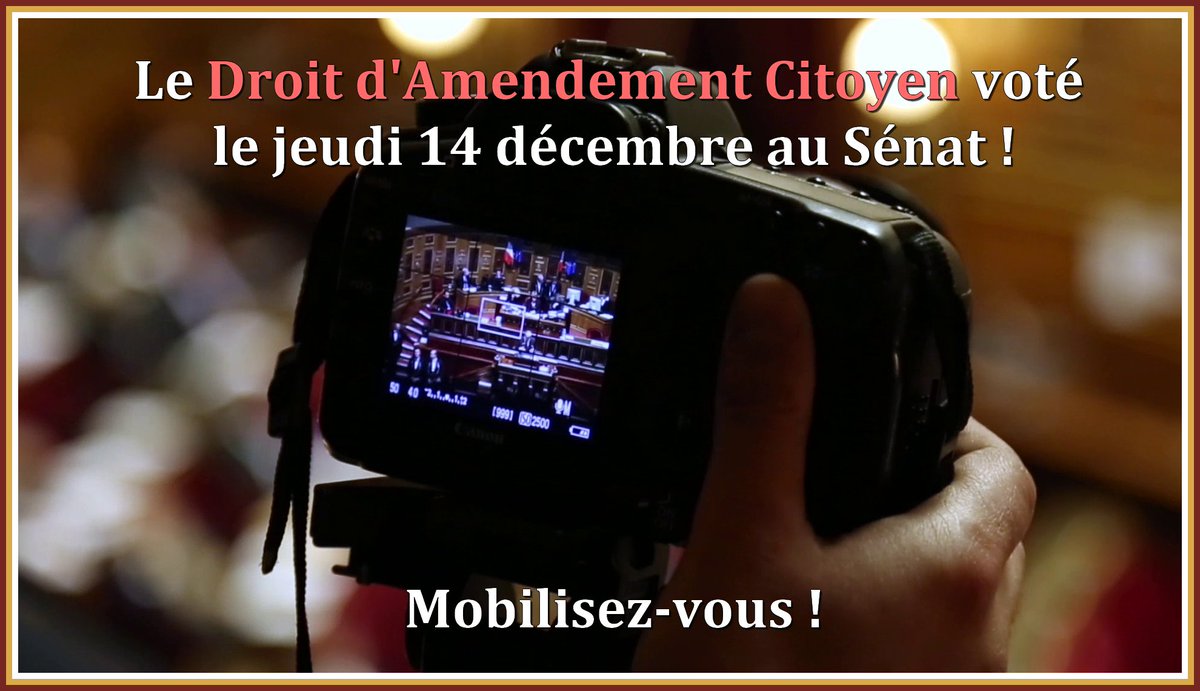 📣 Appel à mobilisation 📣
Notre proposition de #DroitAmendementCitoyen peut s'inscrire dans la loi : l’amendement sera voté au Sénat ce jeudi 14/12 (► "Pérenniser la procédure de législation en commission") !
📝 Écrivez à vos sénateurs : facebook.com/DesClicsDeCons…
#48hduDAC