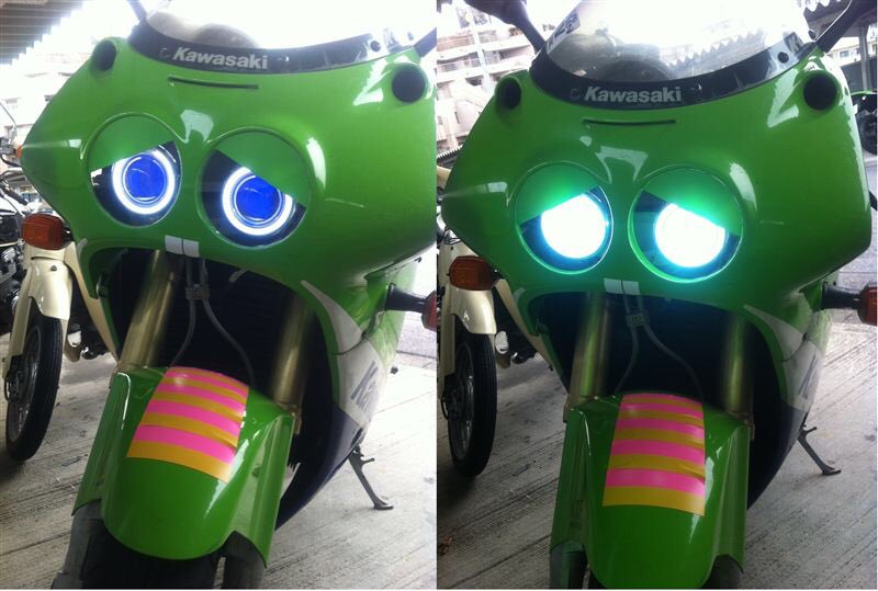 最近、ZXR250をガチャピン仕様にしようかなと思ったけど車体 赤だから