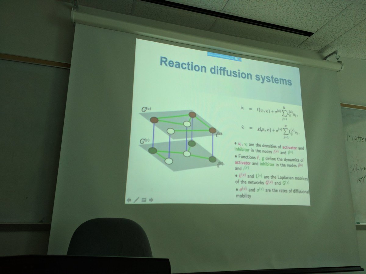 Mengsen's tweet photo. Diaz-Guilera: multiplex network perspective on reaction-diffusion and neural dynamics. #NFW2017 https://t.co/tYqMxCc0pu