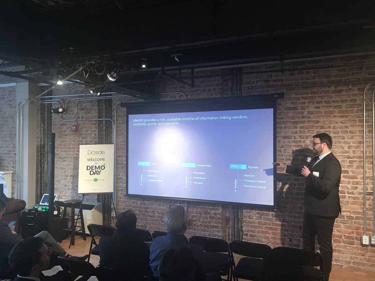 AWS_Gov's tweet photo. We provide a rich, auditable timeline of information linking vendors, contracts, grants and payments.  Daniel Friedman @identitii #dcodedemoday https://t.co/ZTVq74Zpvg