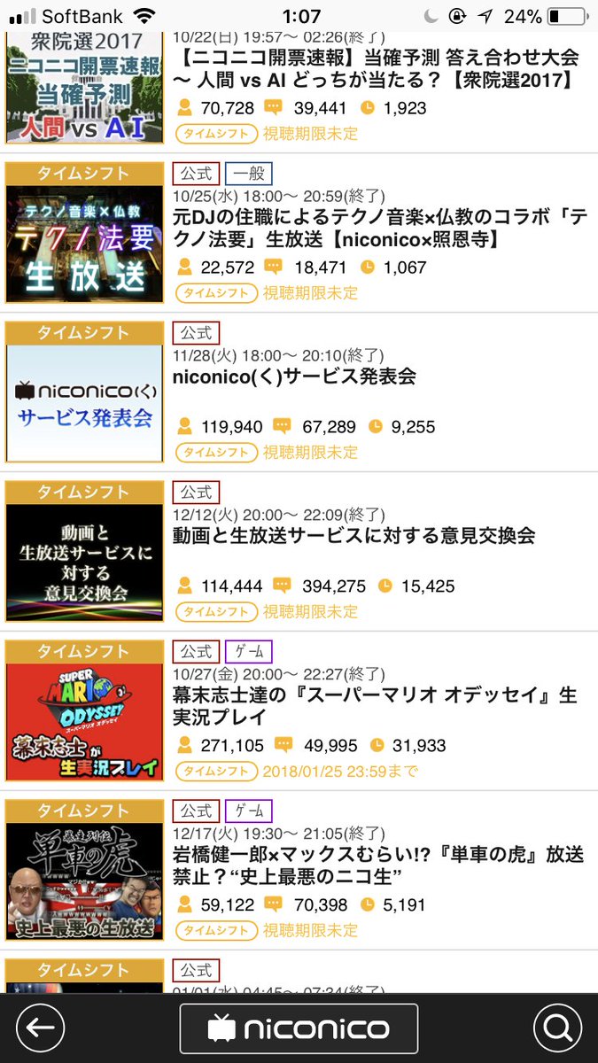 ニコニコ生放送 タイムシフト 期限