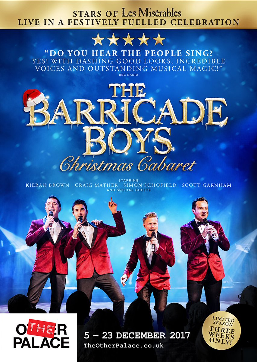 Follow and RT to be in with a chance of winning tickets to see <a href="/BarricadeBoys/">The Barricade Boys</a> #Christmas Cabaret on Thursday 14th December at 8pm! 
theotherpalace.co.uk/whats-on/the-b…
#RT #Retweet #Competition #LesMis #Musicals #WestEnd #Broadway