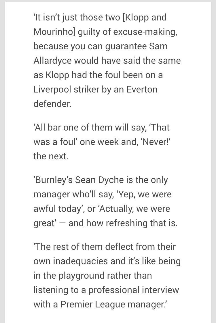 I'll tell you who Stan prefers to Pep, Jose, Wenger and co. Sean Dyche. Apparently, it's because he never blames officials, even though he regularly does, as the always excellent  @F365 have pointed out here.