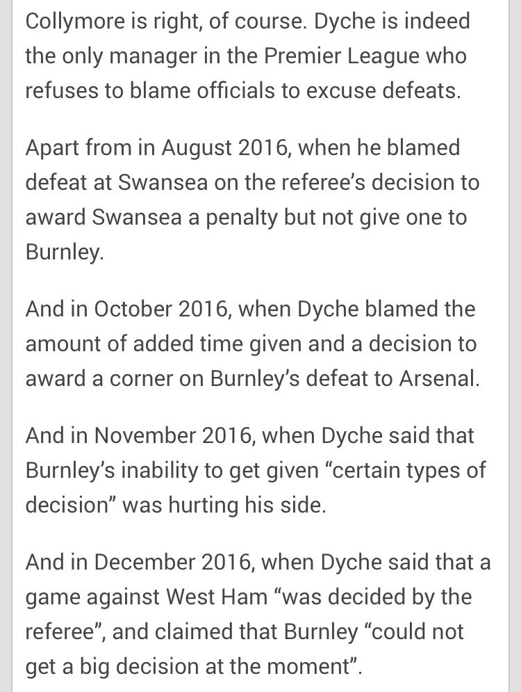 I'll tell you who Stan prefers to Pep, Jose, Wenger and co. Sean Dyche. Apparently, it's because he never blames officials, even though he regularly does, as the always excellent  @F365 have pointed out here.