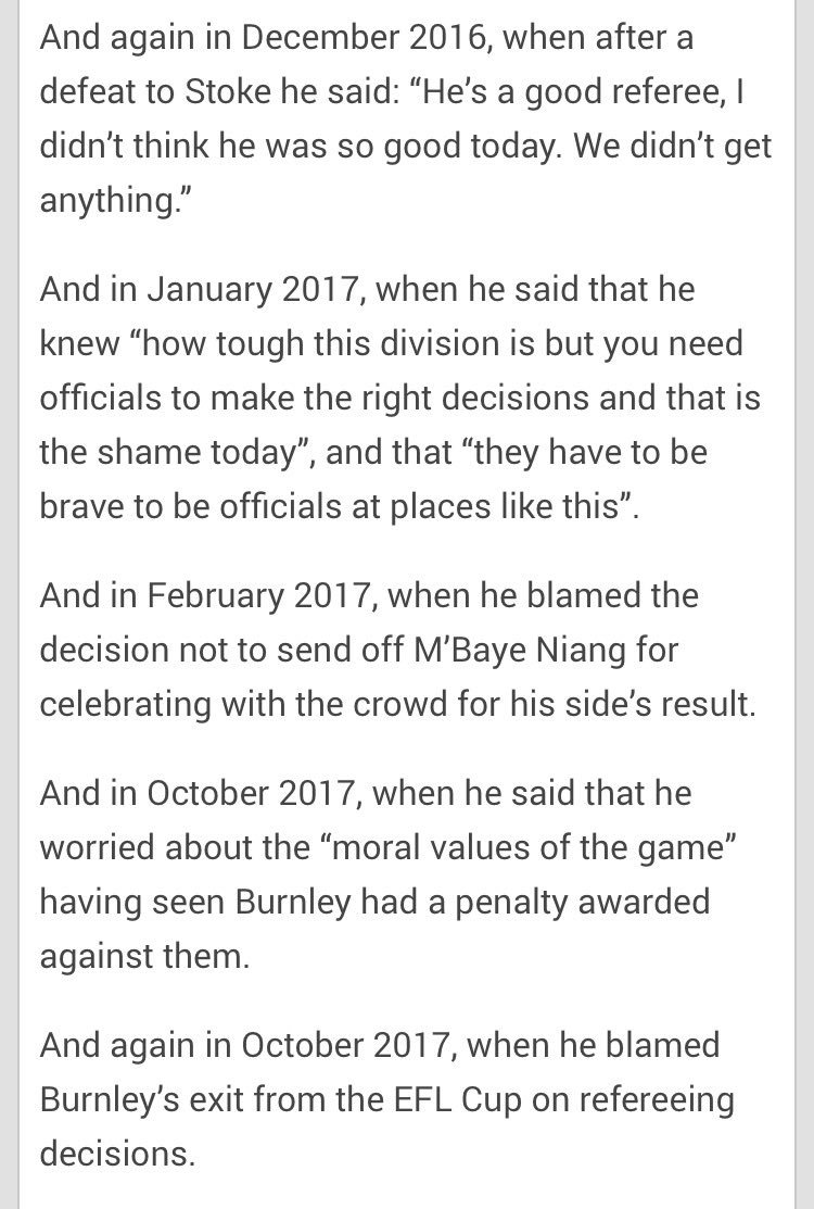 I'll tell you who Stan prefers to Pep, Jose, Wenger and co. Sean Dyche. Apparently, it's because he never blames officials, even though he regularly does, as the always excellent  @F365 have pointed out here.