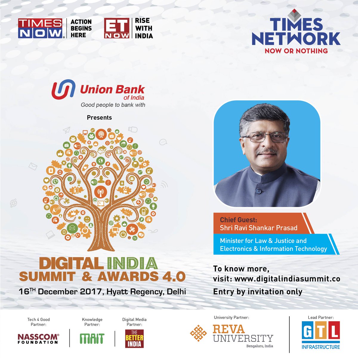 DigiIndiaSummit's tweet photo. Chief Guest for Digital India Summit Edition 4th is Shri Ravi Shankar Prasad @rsprasad, Minister of Law and Justice and Electronics &amp; Information Technology.

For more information, log on to: https://t.co/gkLaDoLWAY https://t.co/QqGEGAS0Xp