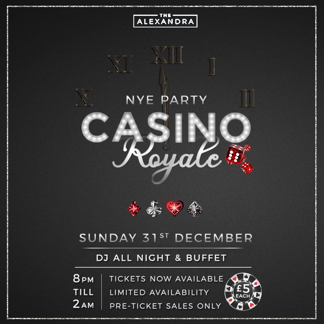 Party into 2018 Casino Royale style! Tickets now available from the bar 🥂✨🎇 #WhatsOn #AlexPub #Farnborough #December #NYE #Party #CasinoRoyale #NewYear #FarnBiz