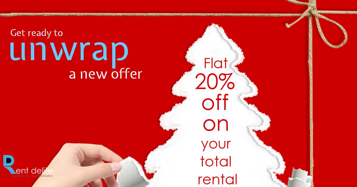 Unwrap your Christmas gift early. Flat 20% off on your total rental. Steal the deal @ rentdelite.com. Rent now @ goo.gl/1EnsZk
#Rentdelite #Sale #Deals #Renttoown