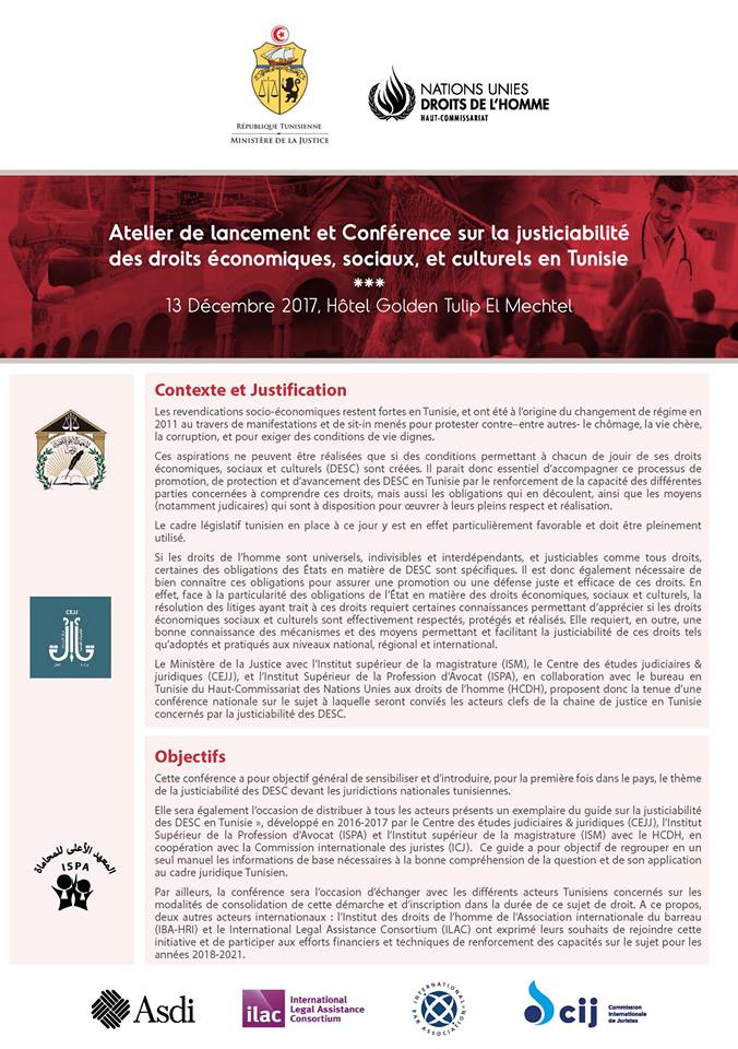 BagalueSunab's tweet image. Our Strategic Advisor on Economic, Social and Cultural Rights Dr Christophe Golay will participate tomorrow in a conference on the #justiciability of #ESCR in #Tunisia organized by Office of the United Nations High Commissioner for Human Rights &amp;amp; Ministère De La Justice-Tunisie