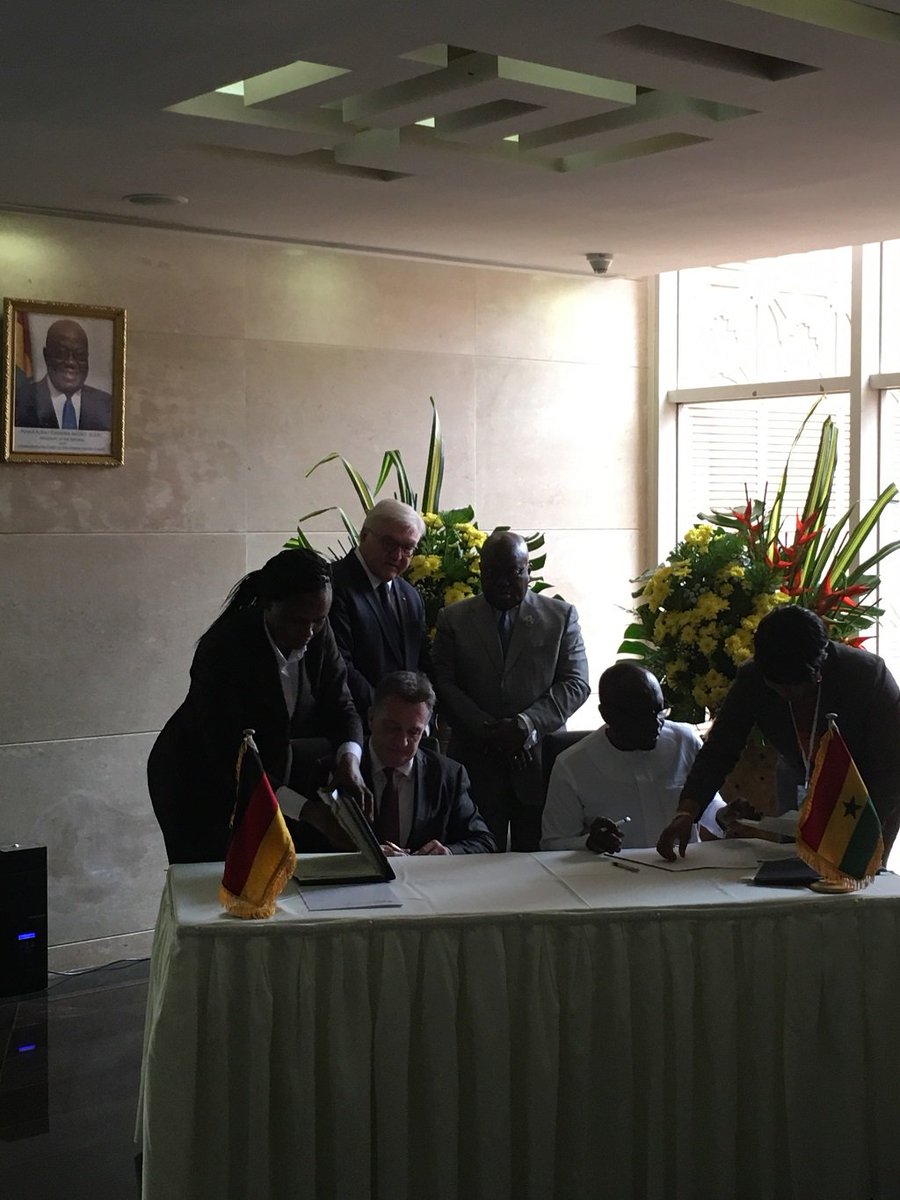 afrikaverein's tweet photo. Following Côte d'Ivoire and Tunisia, the reformpartnership with Ghana has been signed today in the presence of President Steinmeier and President Akufo-Addo as part of the #G20CompactwithAfrica: €100m for promotion of renewable energy, energy efficiency and vocational training https://t.co/ragOgbEV48