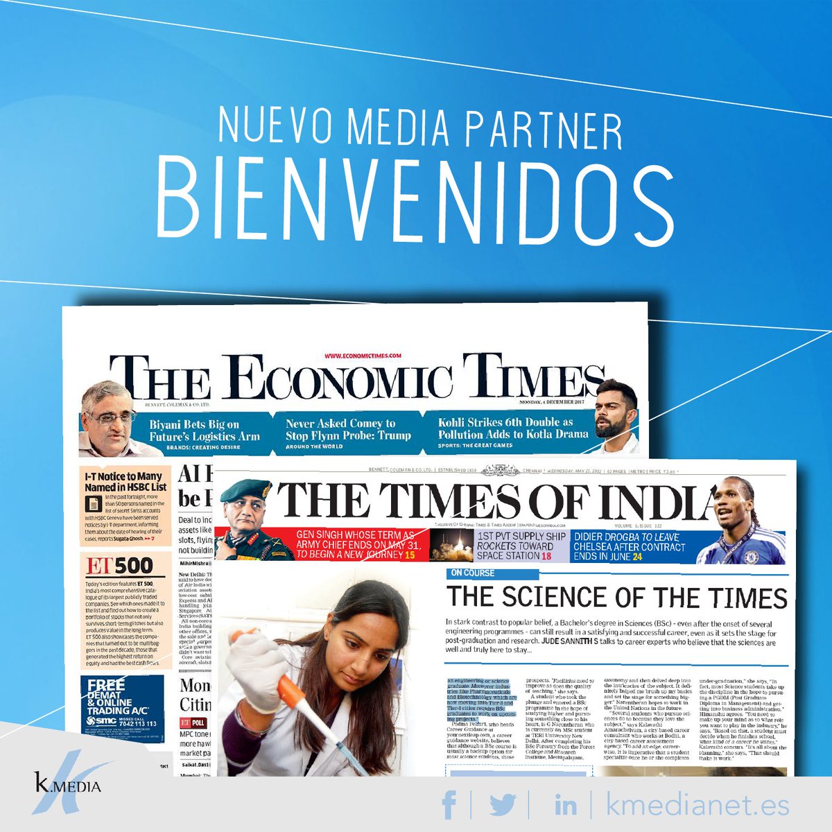Kmediaes's tweet photo. Ya contamos con nuevos aliados en India. En Kmedia somos ahora el enlace desde España para @timesofindia , el diario en ingles más vendido del mundo. Esperamos poder hacer grandes cosas junto a este importante media partner. 
Datos del medios en el enlace:https://t.co/5QT1xIQezI https://t.co/AHh8zKEsLX
