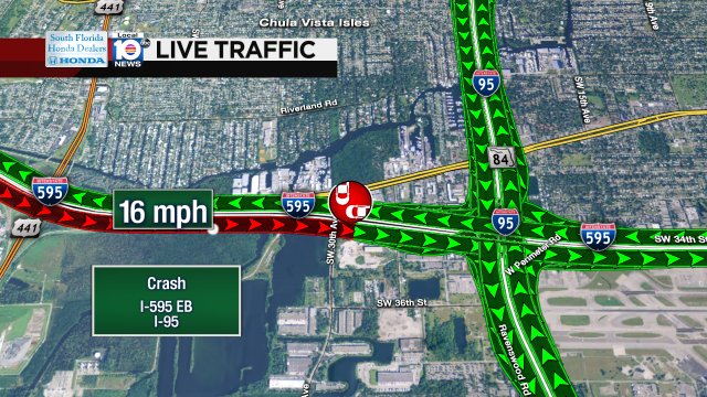Crash on I-595 EB approaching I-95 #traffic https://t.co/eQmnZ8EsbL