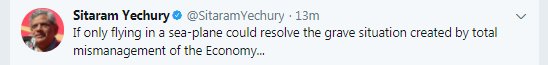 TimesNow's tweet photo. CPM leader Sitaram Yechury mocks PM Modi’s seaplane ride in Gujarat #ModiAirShow https://t.co/M82VLteoJN