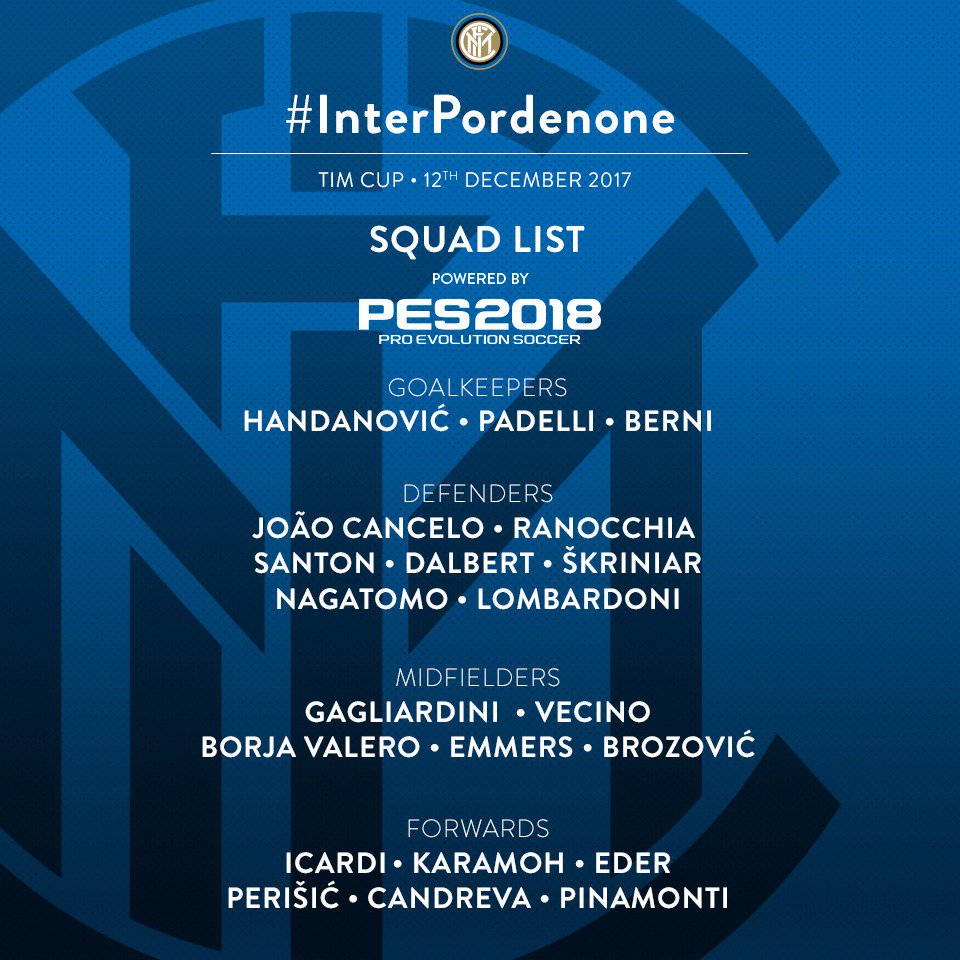 📋 | 21-man squad named for #InterPordenone tonight 👇 #TIMCup