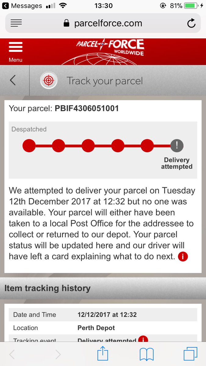 Jaymie174's tweet photo. @parcelforce Nobody chapped on my door or rung the bell and no card posted through door?? Where is my parcel??? https://t.co/uWNzikWhWa