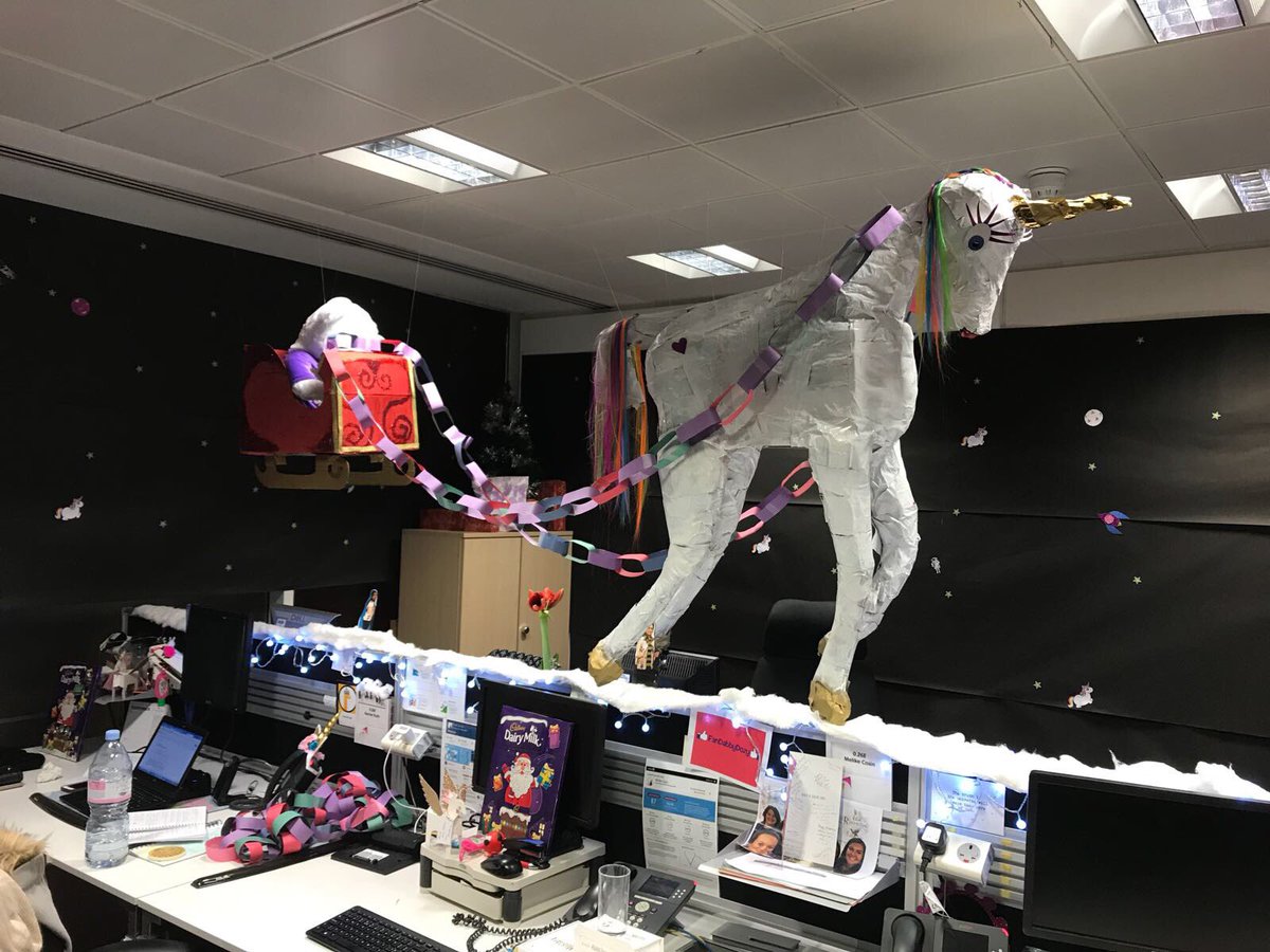 talentrb's tweet image. How could we forget to mention that the #TalentAcquisition team won the Decorate Your Desk Competition!? Spreading the festive cheer and interstellar magic ☃️🎄🦄 with an actually flying unicorn 👀