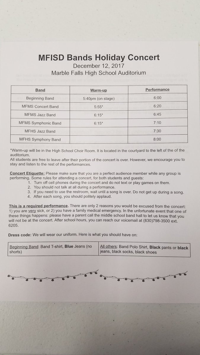 MFMS_Band's tweet photo. One more reminder about band concert tonight! Times are attached. https://t.co/2Nwm9Dm6PN