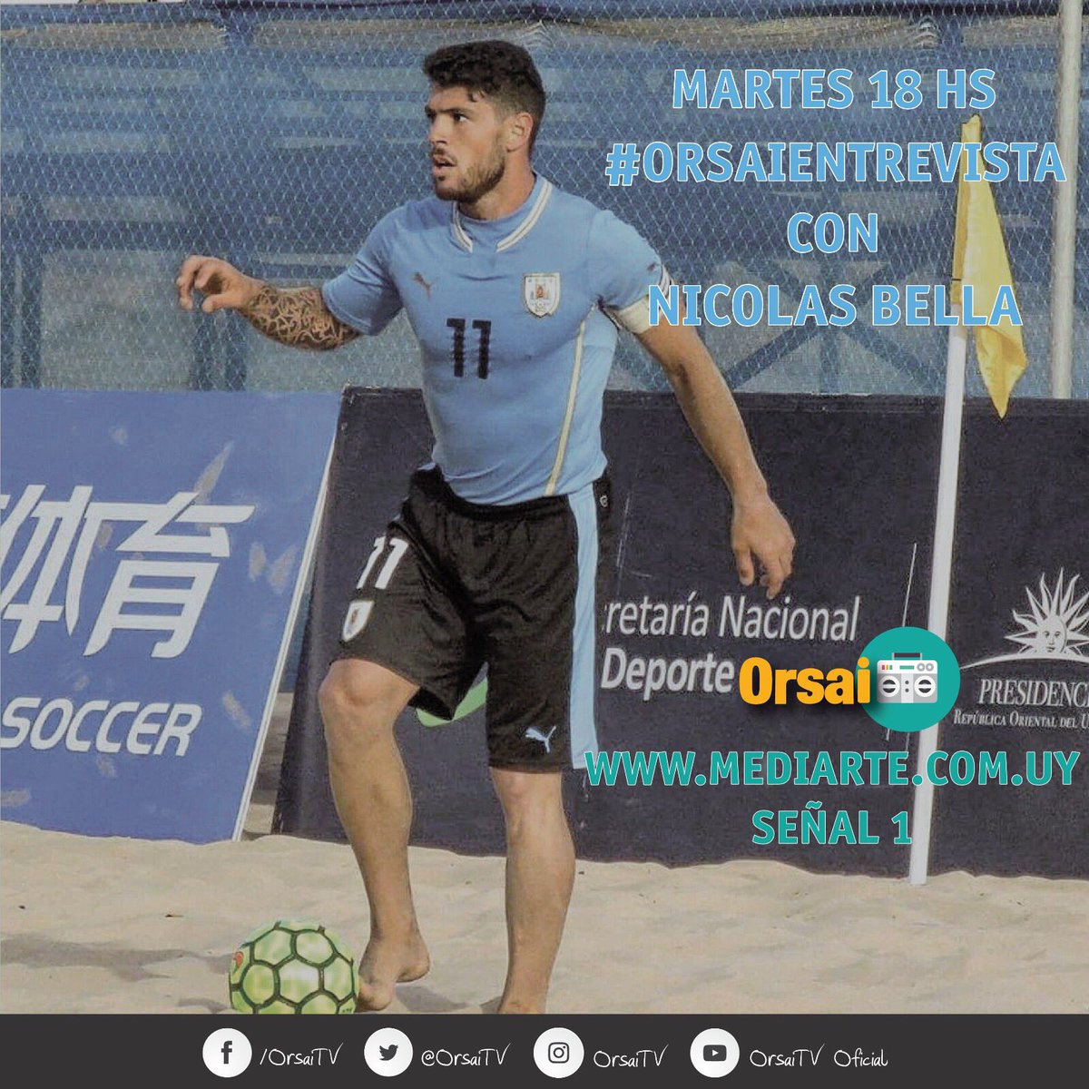 OrsaiRadio's tweet photo. Llega el martes y la clásica entrevista en #OrsaiRadio. Nos visitará el jugador de la Selección Uruguaya de Fútbol Playa, @NicolasBellaUY ⚽️🙎🏻‍♂️
Escuchanos a partir de las 18 hs en https://t.co/UtQk6nBCKs Señal 1️⃣
También podes escribirnos por WhatsApp al 094010495 🎙 https://t.co/VwfOfcNvke