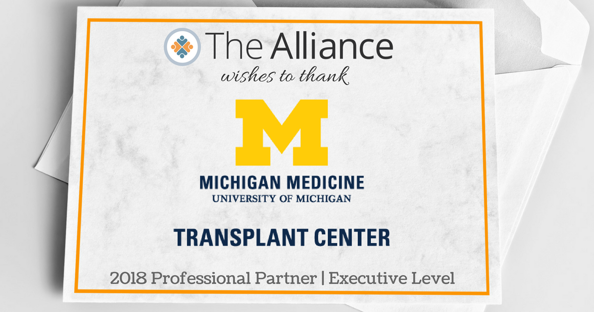 ODTAlliance's tweet photo. A very special thank you to @umichmedicine #TransplantCenter for extending your support as a 2018 Executive Level #ProfessionalPartner! https://t.co/5mx4pxwAJG