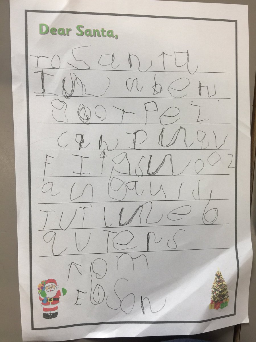 MattiePowell's tweet image. “To Santa
I have been good. Please can I have flying shoes and a Ninja Turtle Headquarters. From...” 
#ReceptionWriting