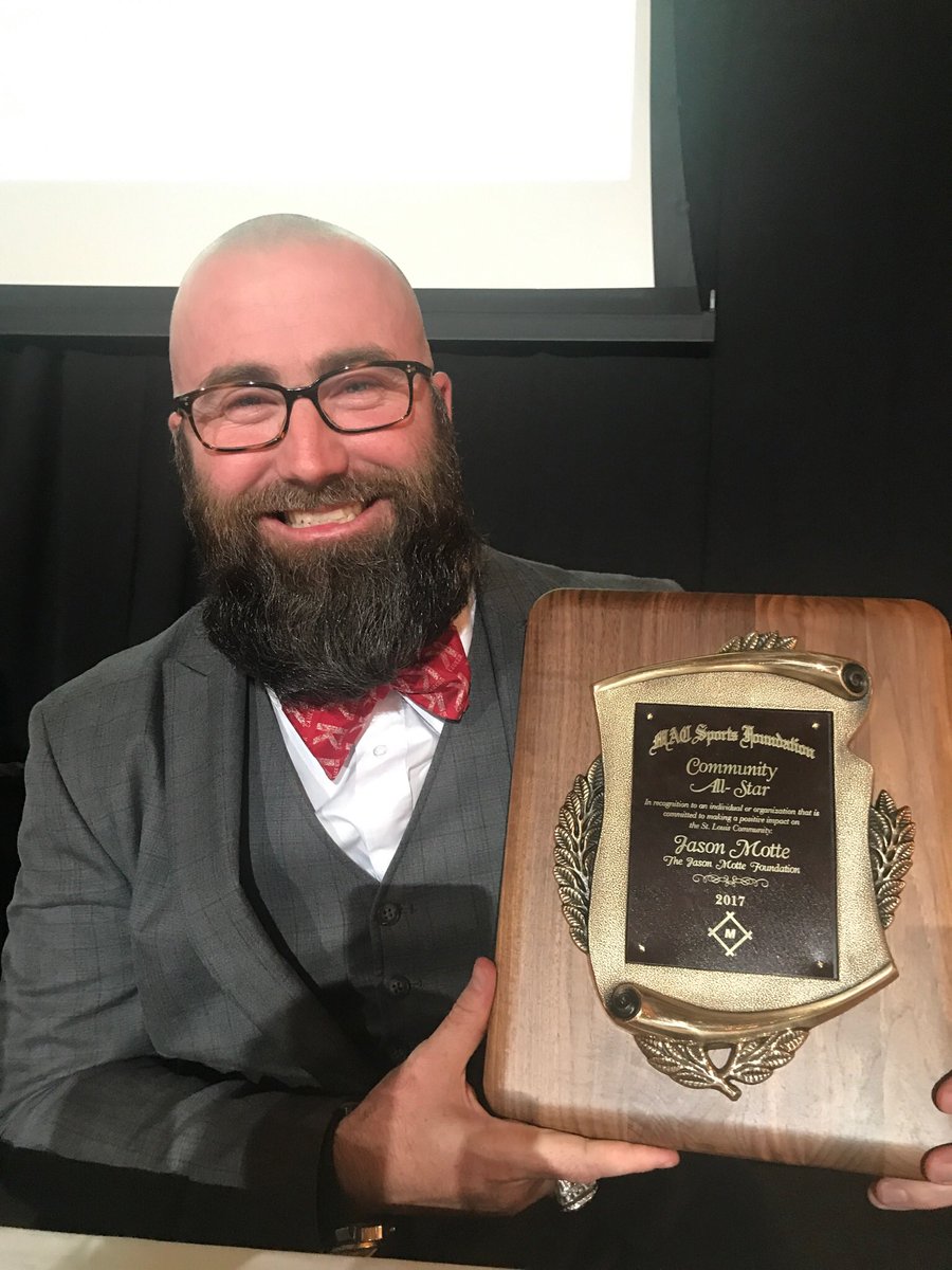 JMotte30's tweet photo. Honored and humbled that the @MotteFoundation received the inaugural Community All Star Award at the 48th Annual @macstlouis Jack Buck Awards held last night in St. Louis. Thanks to all the supporters who help us help those in their fight to #KCancer. https://t.co/7Ti1Sm58Ku