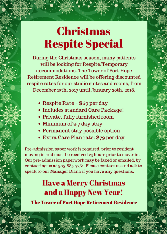 TowerofPortHope's tweet photo. Christmas Respite Special- Don't Miss Out! https://t.co/EAhkJMMiXp