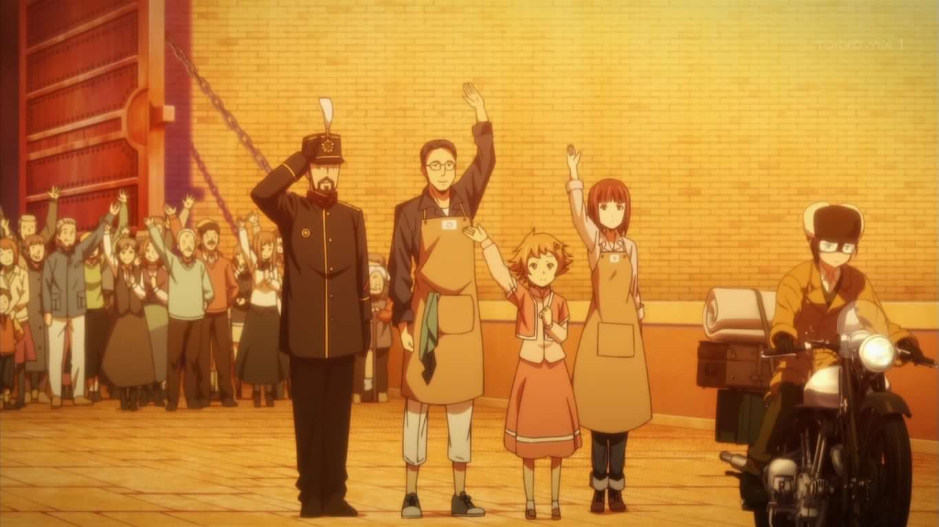 Aranime キノの旅 10話 優しい国 優しい国 旅人に不親切だという噂とは裏腹に とっても親切な国 何か隠しているのでは という疑いの目も次第に薄れ 親切心と優しさに微笑むばかり そして この国の人たちがどんな想いでキノとエルメス