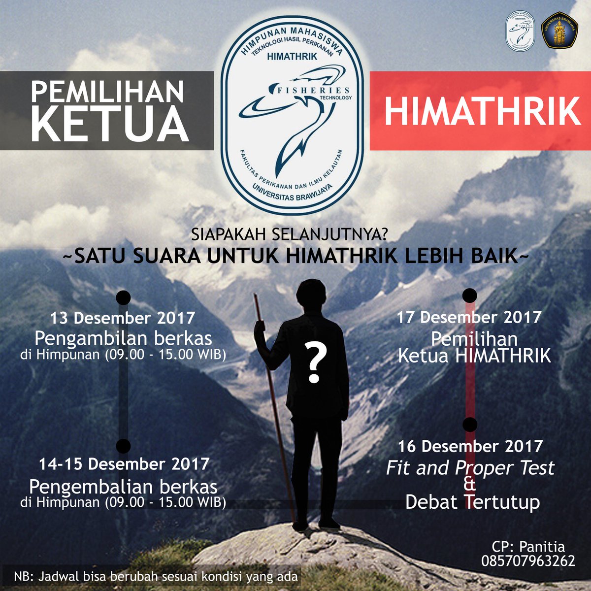[INFORMATION]
Beberapa Hari kedepan himpunan kita akan mengadakan pemilihan ketua HIMATHRIK untuk periode 2018/2019
Cek di poster yaa!!