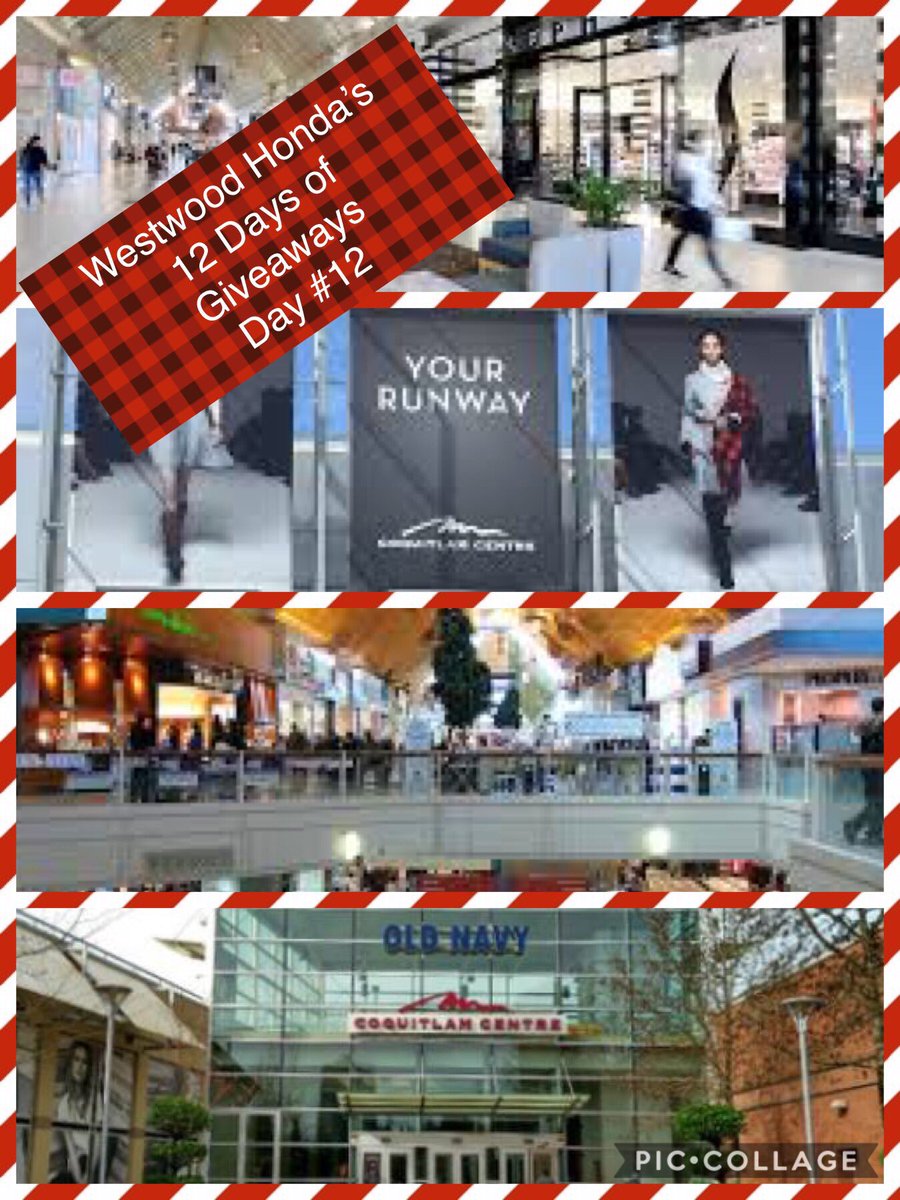 WestwoodHonda's tweet photo. Our final day of our #12DaysofGiveaways is a $100 gift card to @coquitlamcentre! Follow us for your chance to win! See our Facebook page for details. Contest winners announced Dec 13. Good luck! https://t.co/g2CP9y4ztb