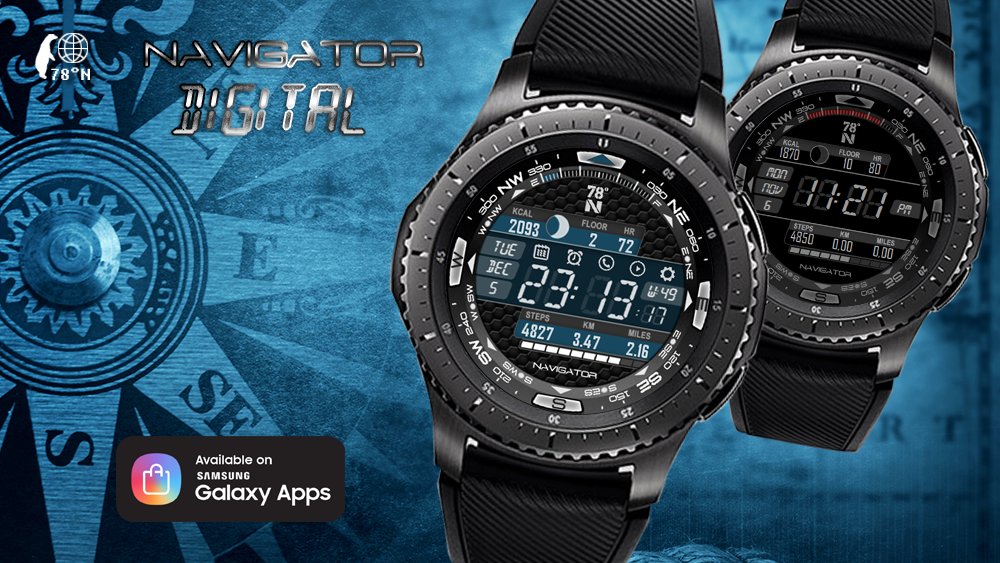 78NWatchfaces's tweet image. bit.ly/2AwgPhk
78°N Navigator Digital Black #watchface for #Gear S2/S3/Sport, now available on #Samsung #Galaxy #Apps