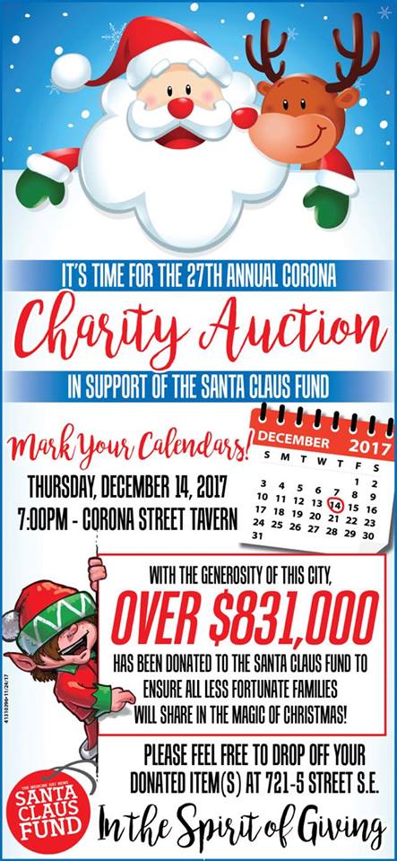 Don't forget this Thursday is the 27th Annual Corona Charity Auction in support of  <a href="/MHSantaClaus/">MHNSantaClausFund</a> it starts at 7pm.