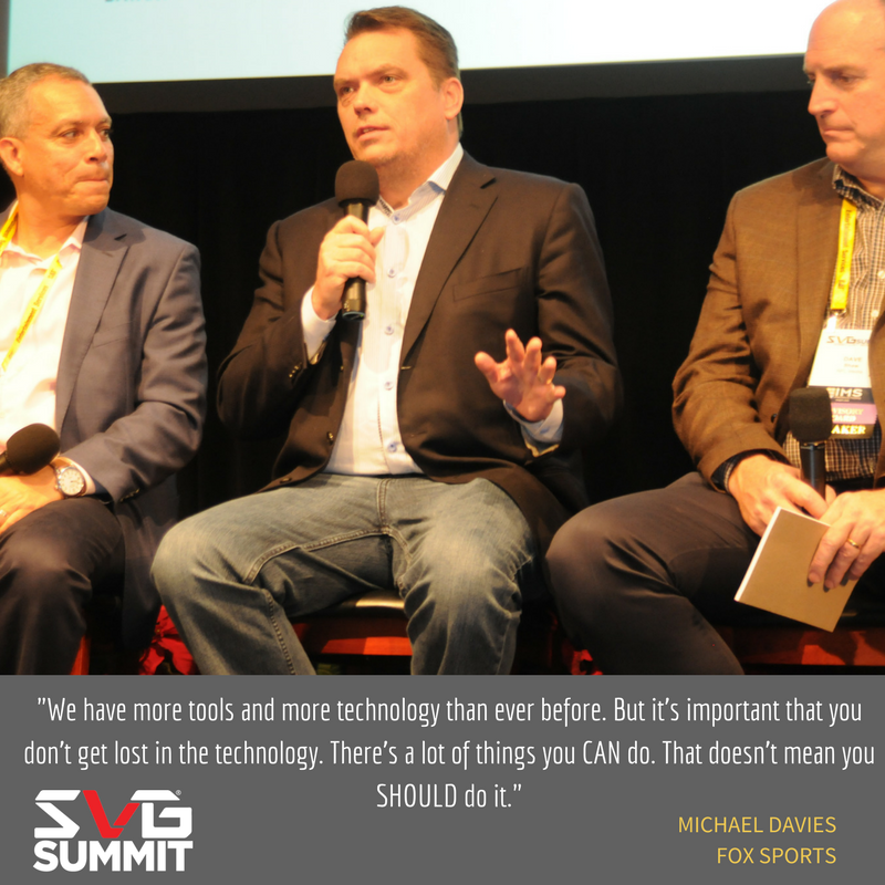thesvgdigital's tweet photo. .@FOXSports' Michael Davies discusses how technology and tools are important, but to not get lost in them at today’s ‘State of the Game’ panel at the #SVGSummit. #sportstech #sportsbiz https://t.co/c0buynx4uS