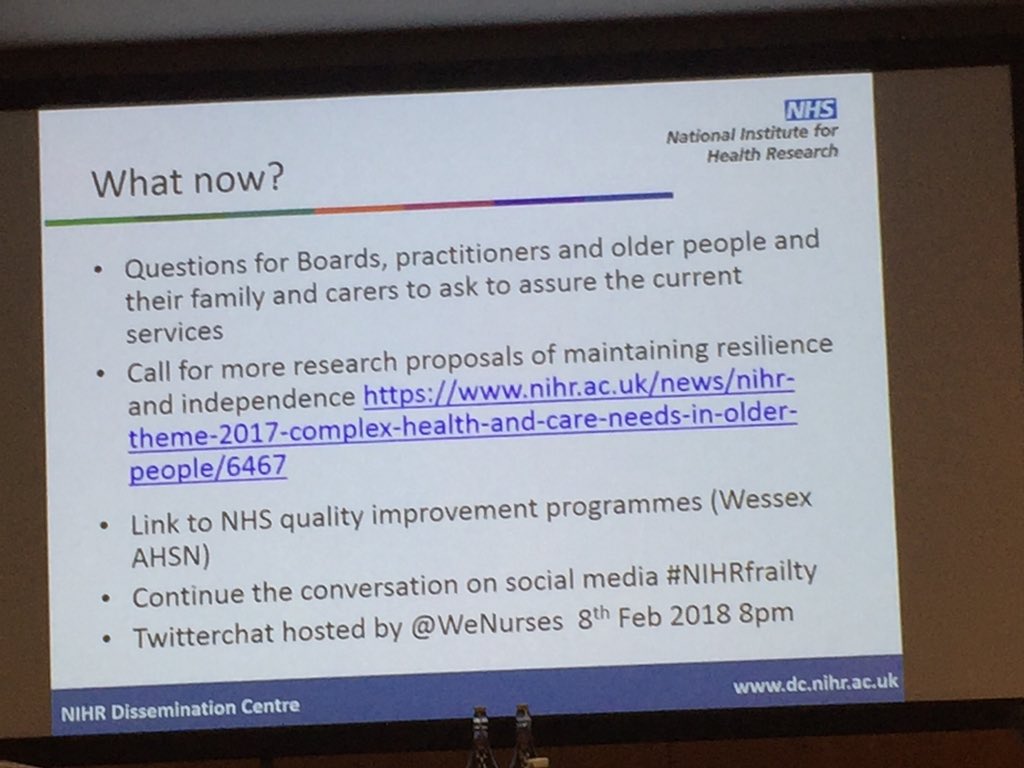 Good points on getting involved for everyone concerned with older people with frailty #NIHRfrailty <a href="/maxwele2/">Elaine Maxwell</a> <a href="/NIHR/">NIHR</a> <a href="/NHSImprovement/">NHS Improvement</a>