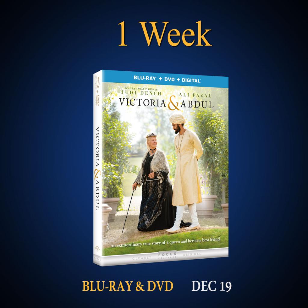 The wait is almost over! In 1 week, own the Golden Globe nominated performance of Judi Dench as Queen Victoria in Victoria & Abdul. Blu-ray & DVD DEC 19 uni.pictures/VictoriaAbdul