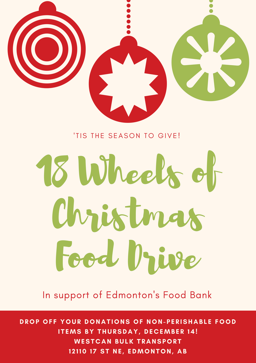 kagcanada's tweet photo. You still have until this Thursday to drop off your non-perishable food items at our Edmonton Terminal and Head Office - 12110 17 St NE in support of @18wheelsofxmas and @yegfoodbank ! #yeg #yegfoodbank #18wheelsofchristmas https://t.co/wvElmurcS4