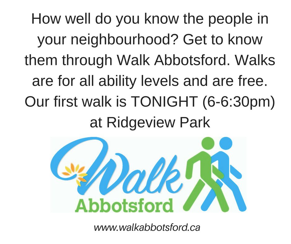Hello, neighbour!  We hope to see you tonight at our very first Walk Abbotsford.  walkabbotsford.ca https://t.co/7yqNrGm70q