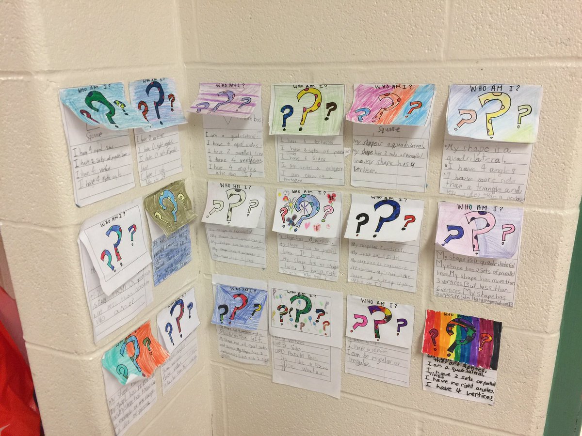 KCGadoo's tweet image. @SettlersGreenPS !! Stop by room 107 and test your 2D shape knowledge with some riddles! #2Dshapes #grade3fun