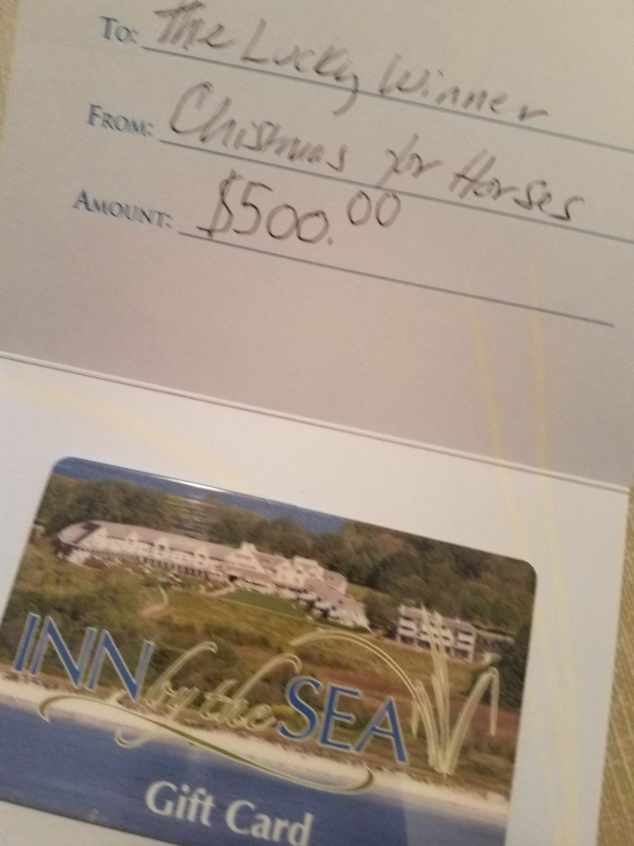 Christmas for Horses (@xmas4horses) on Twitter photo Thank you <a href="/InnbytheSea/">Inn by the Sea</a>! Gift card delivered to the winner (by raffle at the X4H party last Sunday)! 2 peeps & 2 pooches will book w/u soon! Thank you <a href="/InnbytheSea/">Inn by the Sea</a>! Gift card delivered to the winner (by raffle at the X4H party last Sunday)! 2 peeps & 2 pooches will book w/u soon!