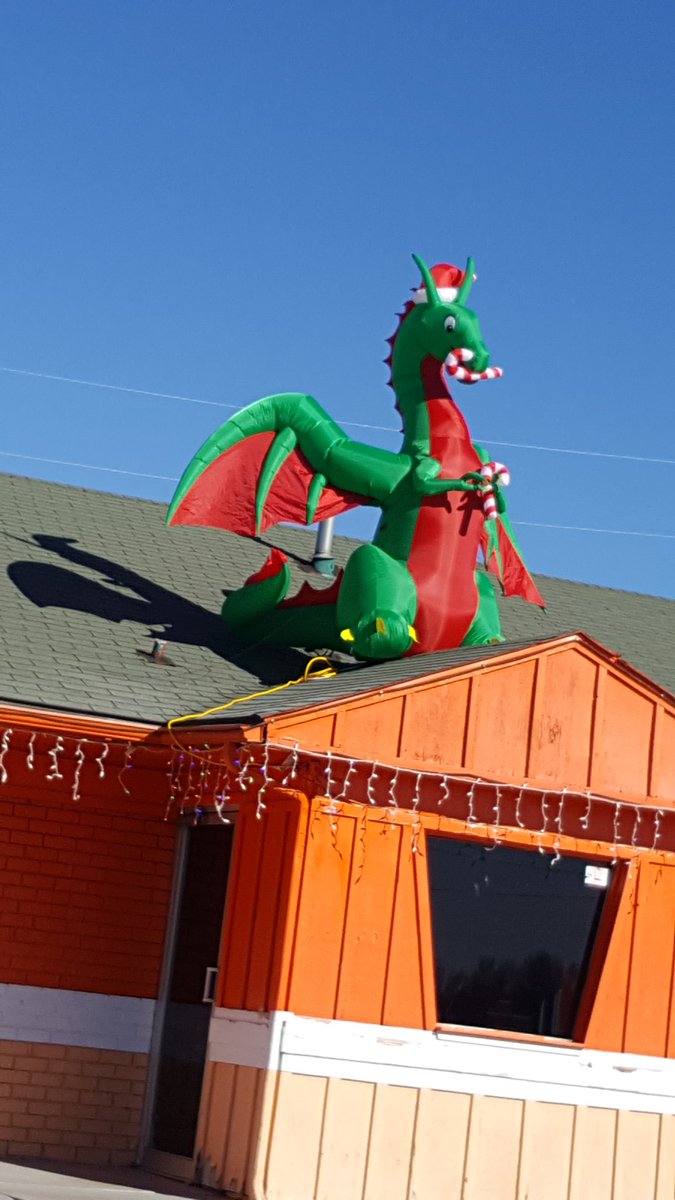 stuckbusiness's tweet photo. A tradition like no other in sw Arkansas... beaner Christmas decorations #christmasdragon 🐉 #getonboardorgetout #choochoo https://t.co/oDuUGqZrHR