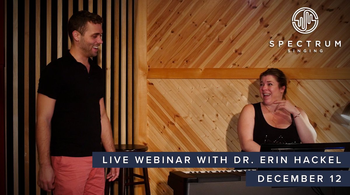 Don't miss out on tonight's #SpectrumSinging webinar with Dr. Erin Hackel! Learn how to #belt the healthy way, and get a free vocal consult of your #30secondcover. ow.ly/y55i30hb8gv