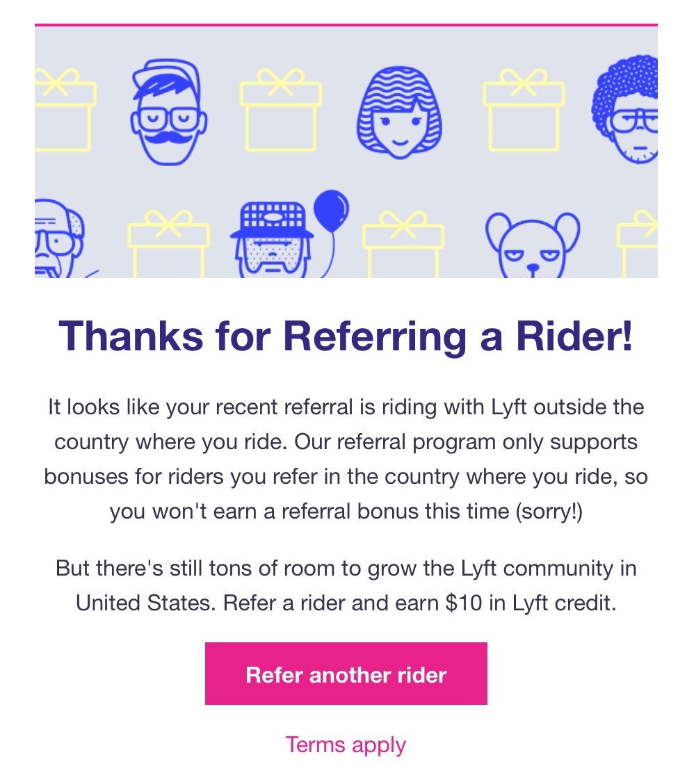 JAG3588's tweet photo. @lyft @AskLyft Lyft launches in Toronto, I give my referral code to someone in Toronto, and get this. What gives? https://t.co/LGIb17VDnW