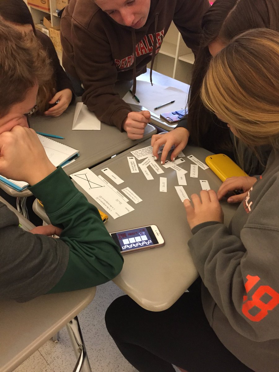 MarkStipa's tweet photo. Mrs. Lisa Heflin in Geometry class using an Escape Math Activity to review Concepts of congruent triangle today. First team broke out in 11min. 56sec. A great student engagement activity. #pvdoschooldifferent https://t.co/6IGvPMBTf2
