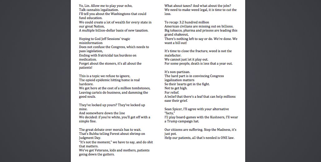 JavierHasse's tweet photo. Yesterday, thinking how to get to interview @Lin_Manuel Miranda &amp; discuss #Cannabis Legalization, I came up with this little gimmick. A version of the song on #PuertoRico he sang @LastWeekTonight w/@iamjohnoliver
Friends, pls help reach him. RT this until he sees it!
#2Mil2Bars https://t.co/XVSgW0ywnB
