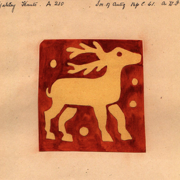 UniofOxford's tweet photo. Santa Claus's Reindeer were first named in the poem “A Visit from St. Nicholas” in 1823 - Rudolph was added by an American retail group in 1939. This watercolour copy by A W Franks of a decorative medieval paving tile resides in @AshmoleanMuseum https://t.co/rhCskW0Le4 #OxAdvent https://t.co/2DZzs3u1gL