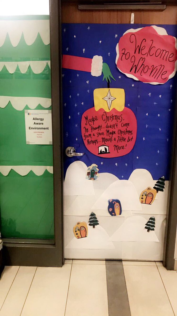 dfurlong1's tweet photo. Well this elf was busy this morning decorating our who-ville door, sending a meaningful message about Christmas. So much fun!! #welovechristmas #grade1 #magic #wewanttowin @stahces https://t.co/riYSMTUSgo