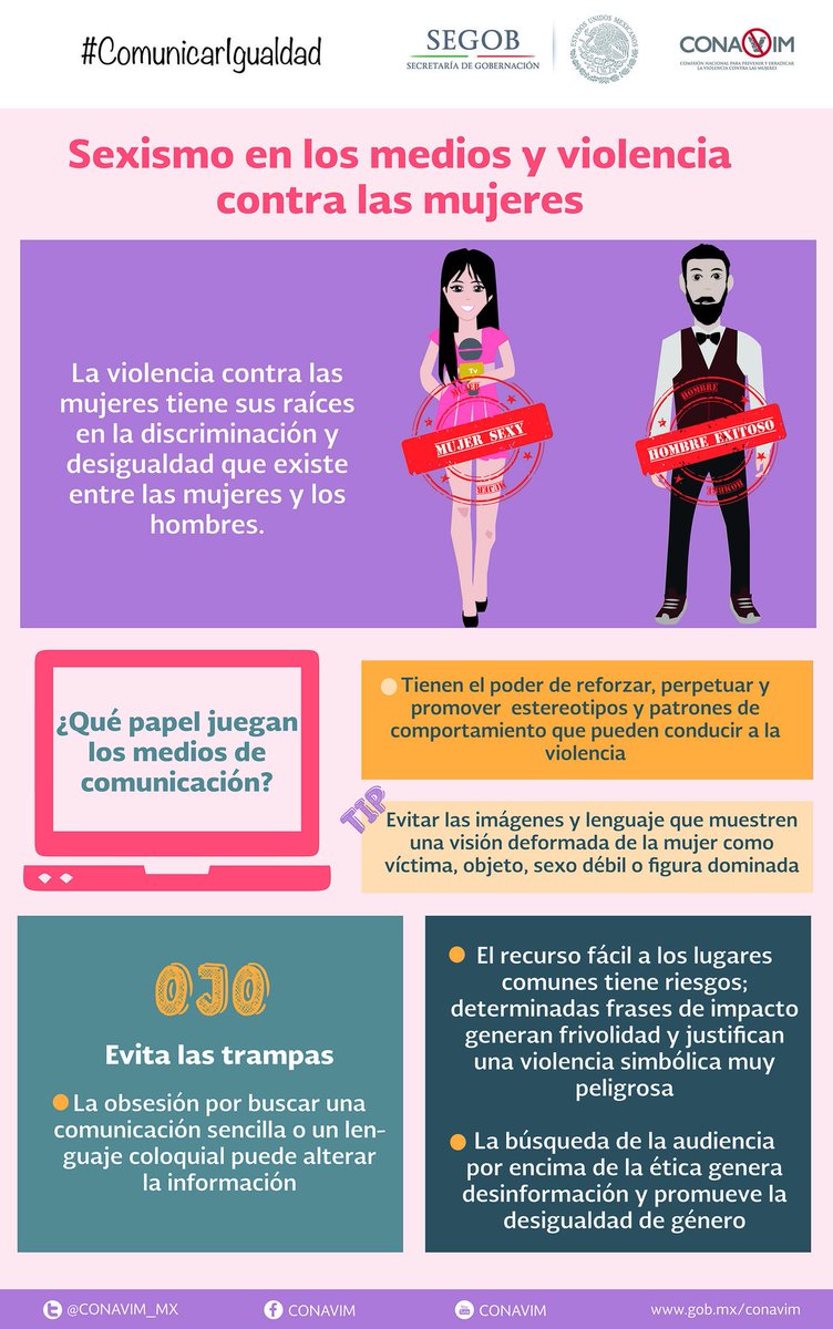 SEGOB_mx's tweet photo. Sexismo en los medios y violencia contra las mujeres: @CONAVIM_MX #Consulta #ConoceMás https://t.co/WR64x0b30k