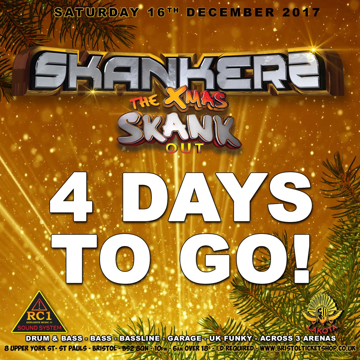 Skankers_'s tweet photo. SKANKERS XMAS SKANK OUT - BRISTOL -SAT 16TH DECEMBER  POWERED BY THE MIGHTY RC1 SOUND  SYSTEM

#dnb #drumandbass #dnbfamily #rc1soundsystem #skankers #bristol #lakota #xmasskankout #bass #bassline #garage #ukfunky #party #xmasparty #rave #ravers https://t.co/CQWVDle0Gt