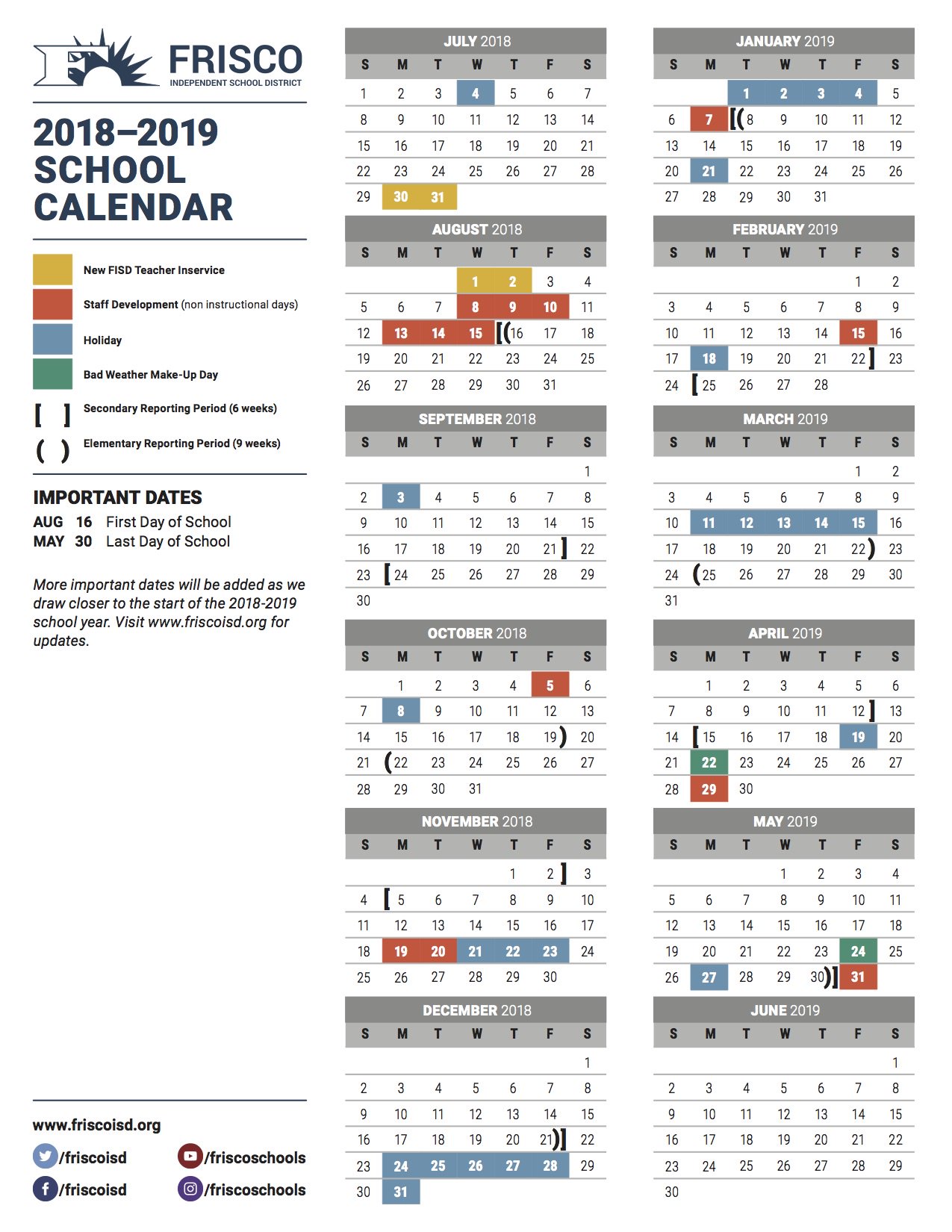 Frisco Isd On Twitter: "Check Out The 2018-19 School Calendar, Approved By The School Board Last Night. Https://T.co/Skmmu6Sc5W" / Twitter